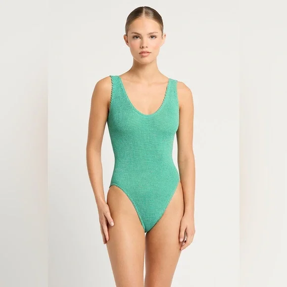 Bond eye Mara Low Back One Piece swimsuit, LAGOON LUREX, $180 - Picture 9 of 16
